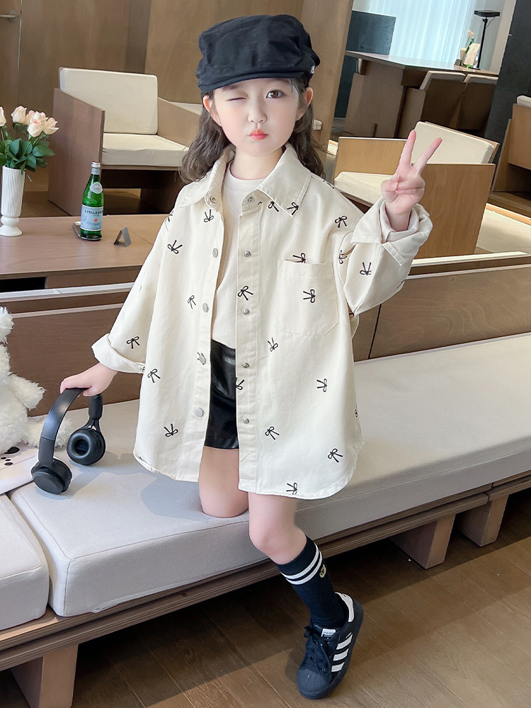 Camisas de arco de niñas primavera y otoño 2025 nuevo vestido de otoño infantil camisa de manga larga de bebé chaqueta de otoño