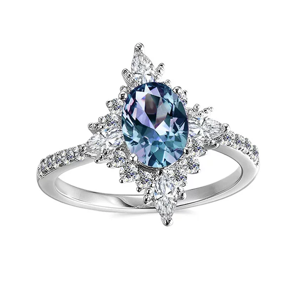 S925 silver trendy Alexandrite Alexandrite retro ethnic style flower ring jewelry