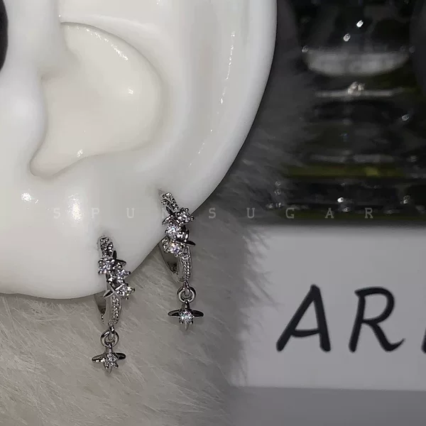 Double Ear Holes Sparkling Star Ear Ring Earrings Niche Design Advanced Sense Ring Ear Buckle Daily All-match Earrings
