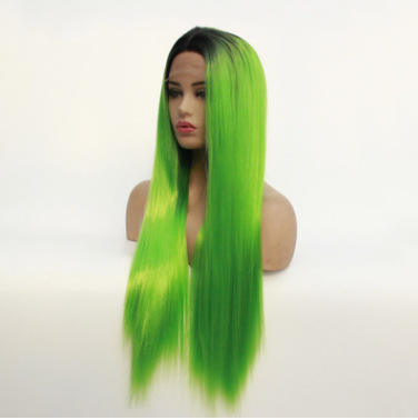 Gradiente negro verde turquesa recto mate de seda de alta temperatura frontal encaje cubierta sintética LW0154