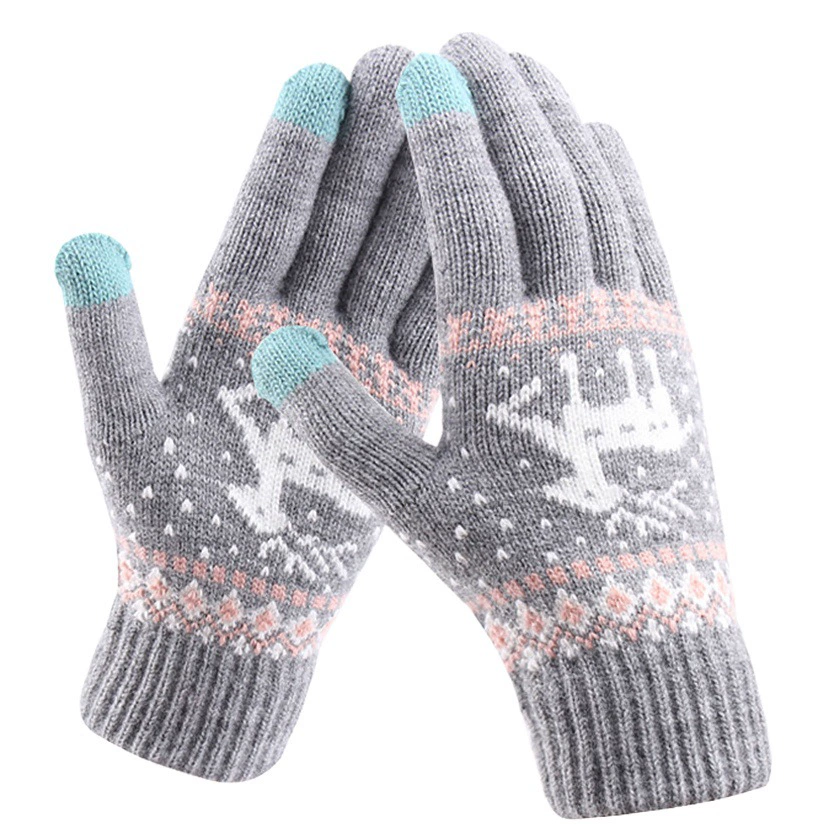 Перчатки с сенсорным экраном женские зимние корейские раздевать плюшевые толстые морозостойкие оленьи шерстяные пряди теплые вязаные перчатки