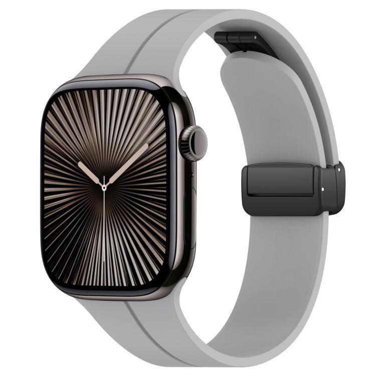 Correa de silicona con ranura plana con botón negro plegable para Apple Watch 42 - 49mm tamaño completo universal