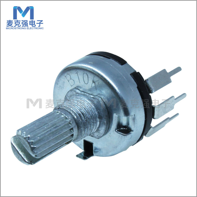 不带开关3脚旋转式电位器RV17-4 B10K柄高15mm单联弯脚调音量调速