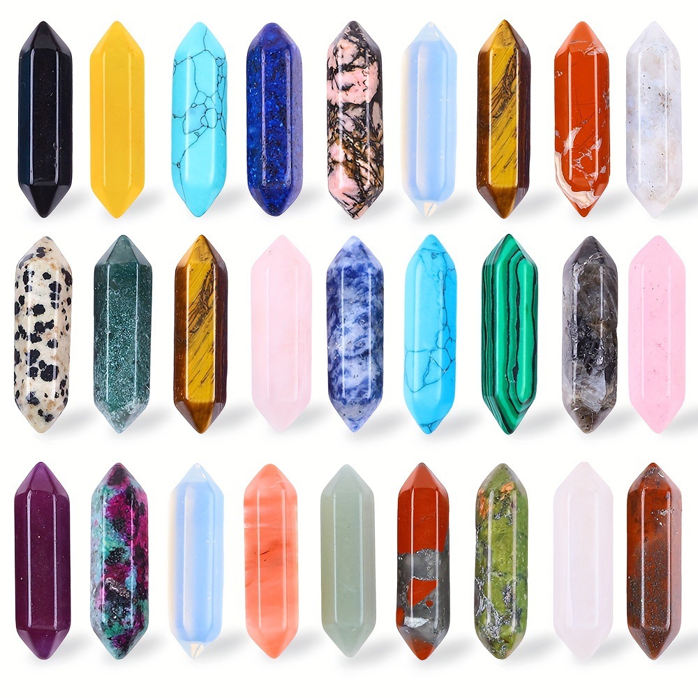 天然石双尖六角柱水晶原石打磨双尖子弹头裸石配饰虎眼宝石