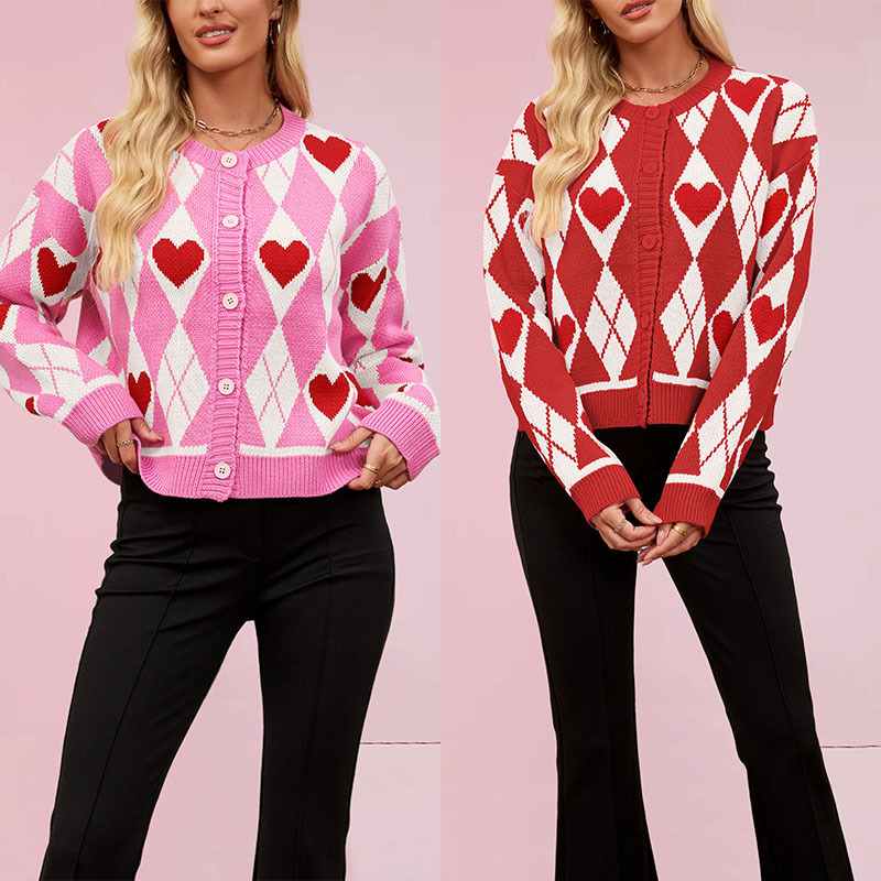 2026 Cross-Border Women's Clothing Amazon Hot-Selling New Winter Valentine's Day Sweater Cardigan Heart-Shaped Knitted Sweater Coat