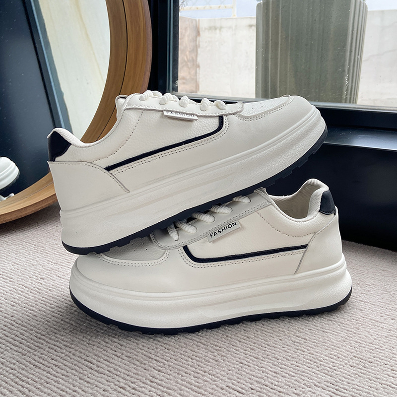 2025 zapatos blancos de primavera nuevos zapatos coreanos de mujer zapatos de skate de suela gruesa zapatos casuales callejera zapatos de lazos