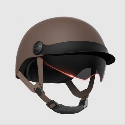 Certified Electric Vehicle Helmet for Men, Motosiklet kaskı (dəbilqə) - 3c-certification-retro-brown-hat-brim-sunscreen-inner-mirror