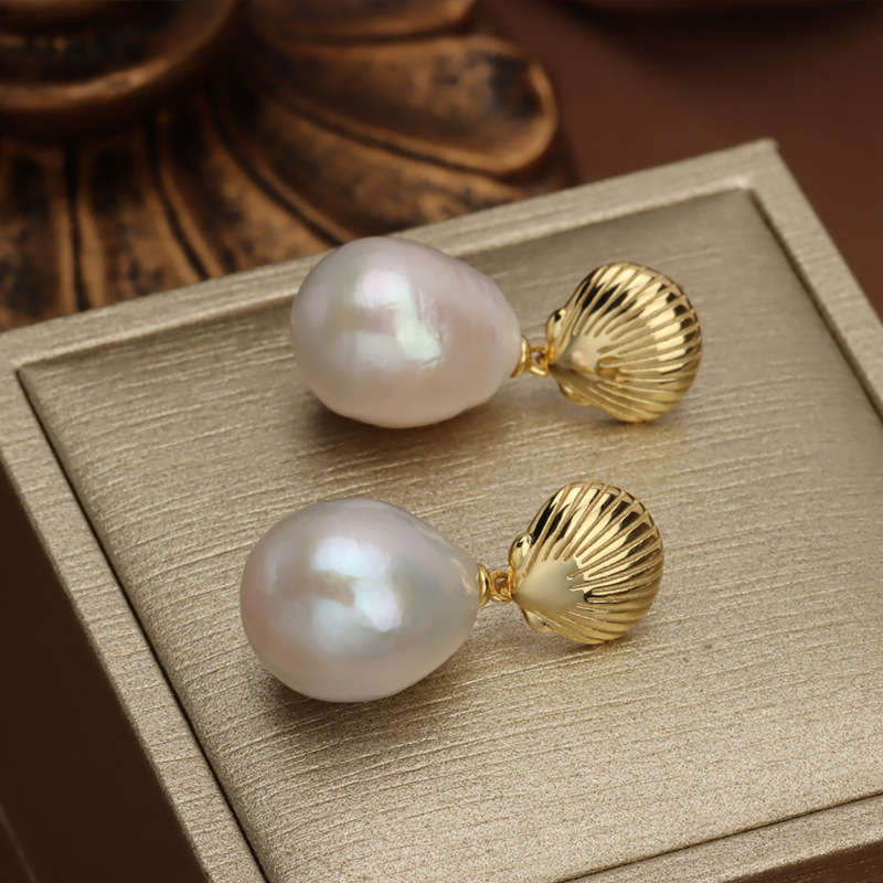 批發原創設計輕奢宮廷天然淡水珍珠耳環巴洛克愛迪生耳針S925純銀