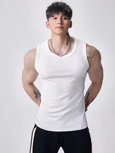 Fine combed texture, tall high elastic backless top for men, summer sports casual fitness training jacket, sleeveless quick-drying T-shirt