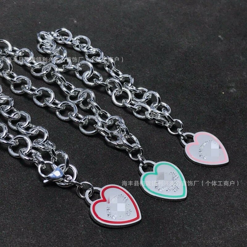 T-Ti Home Exquisite Heart Pink Blue Ot Heart Bracelet Three-Color Glossy Enamel Multi-Layer Signature Hand Jewelry