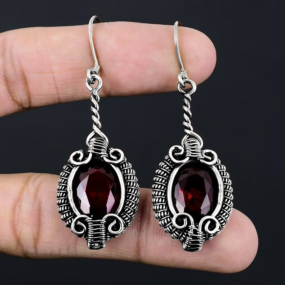 Sanjie Temu Cross-Border New Alloy Inlaid Ruby European and American Jewelry Creative Amazon Simple Earrings for Women