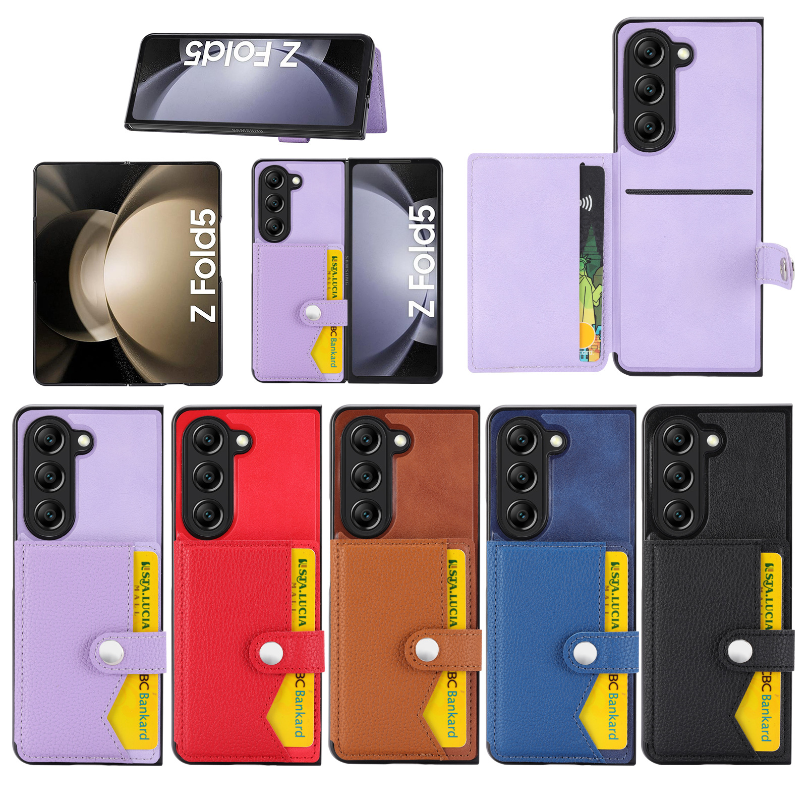 Husă din piele cu textură litchi și compartiment card samsung_voghion.com