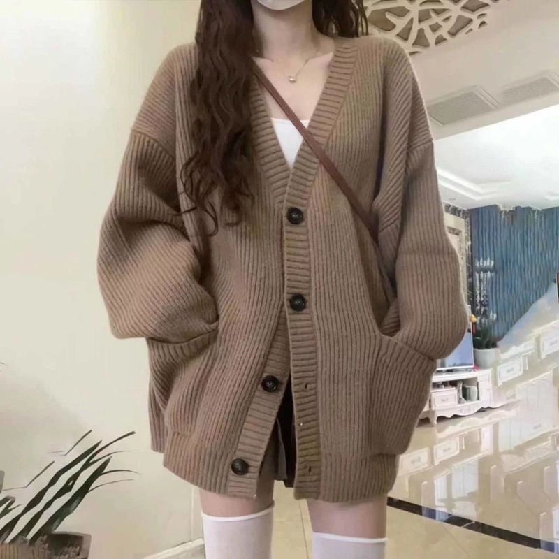 2025中长款毛衣外套女秋冬外搭日系慵懒复古奶系穿搭软糯针织衫24|undefined
