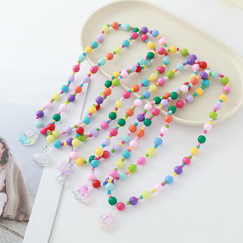 Dopamine-colored beaded necklaces, children's cartoon bracelets, girls' princess-style cute resin jewelry, wholesale necklaces