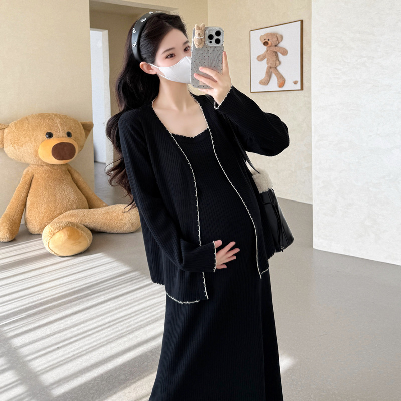 现货2025秋冬新款孕妇小香风针织开衫吊带裙设计感气质韩版两件套|undefined