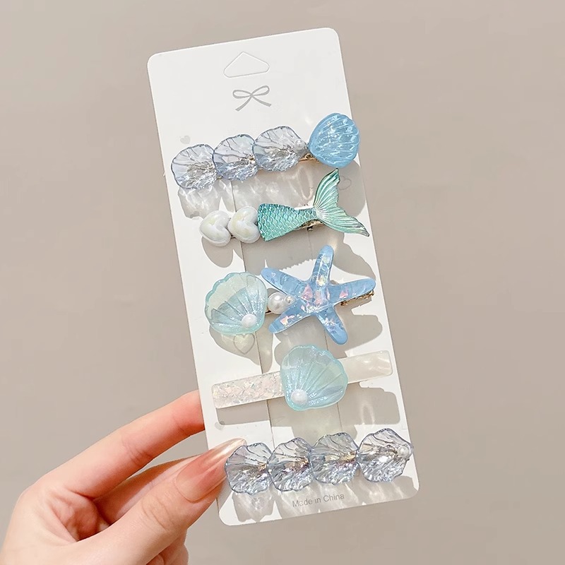 Estrella de mar chica flequillo pinza de concha pinza para el cabello accesorios para el cabello horquilla en la parte posterior de la cabeza, cabello roto de perlas, clip lateral para el cabello, clip de pico de pato