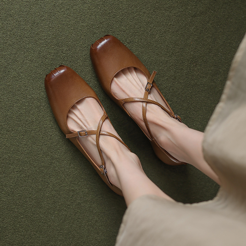 Autumn universal vintage retro Mary Jane shoes square toe