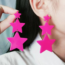 欧美新款个性星星耳环喷漆长款甜酷五角星亚克力耳坠时尚耳饰品女