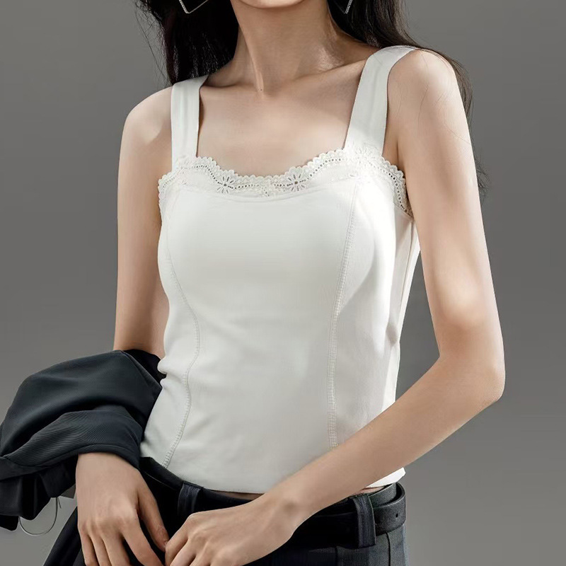 Autumn and Winter 006 Square Neck Lace Base Layer Intimates Women's Long Vest Seamless with Breast Pad Suspender Bra Cross-Border Autumn and Winter 006 Square Neck Lace Base Layer Intimates Women's Long Vest Seamless with Breast Pad Suspender Bra Cross-Border