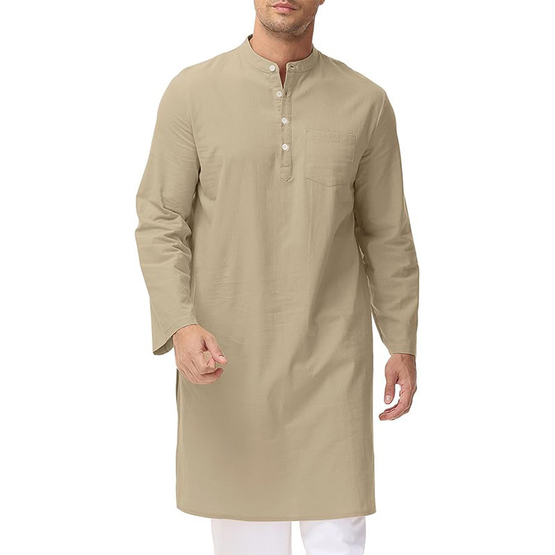 Hot-selling Ethnic Costume Robe Men's Cross-border Cotton Long Sleeve Toose Side Slit Button Robe Henry Casual Lining Hot-selling Ethnic Costume Robe Men's Cross-border Cotton Long Sleeve Toose Side Slit Button Robe Henry Casual Lining