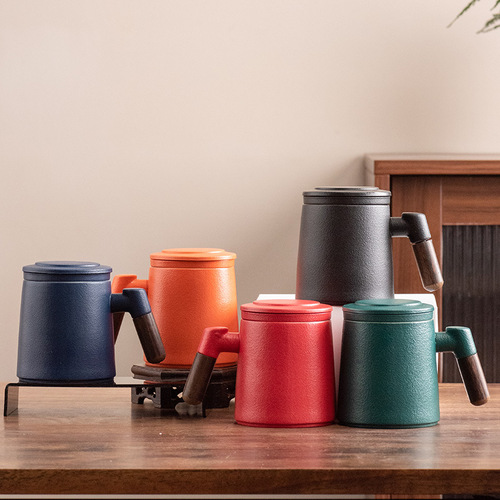 Ceramic filter tea cup tea water separation cup office mug ceramic cup wholesale cup with lid souvenir