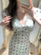 Pure Desire Lace Dot V-neck dress Women's Summer Slim-fit Waist Straight Dress Elegant Long Dress