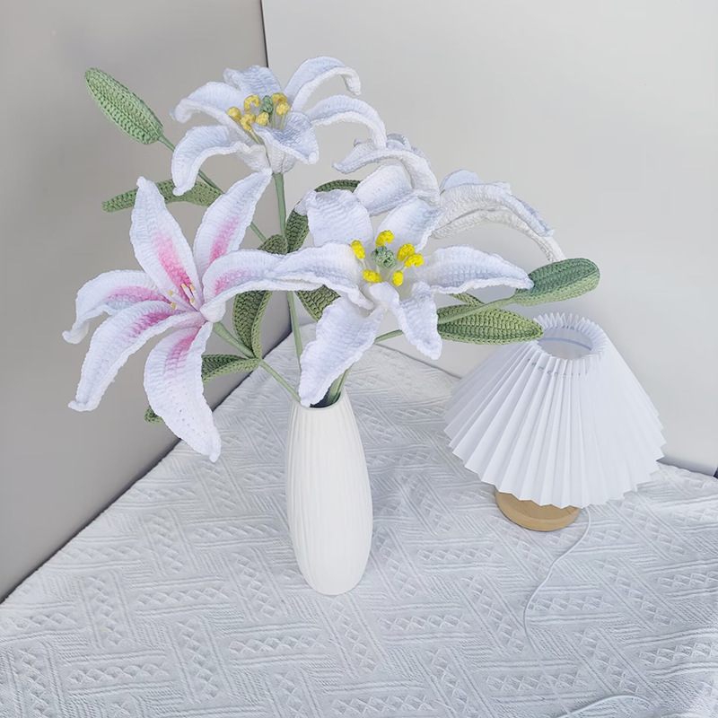 手工毛線編織百合花花束成品花束配草小清新家居裝飾擺件批發