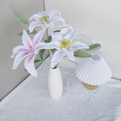手工毛線編織百合花花束成品花束配草小清新家居裝飾擺件批發