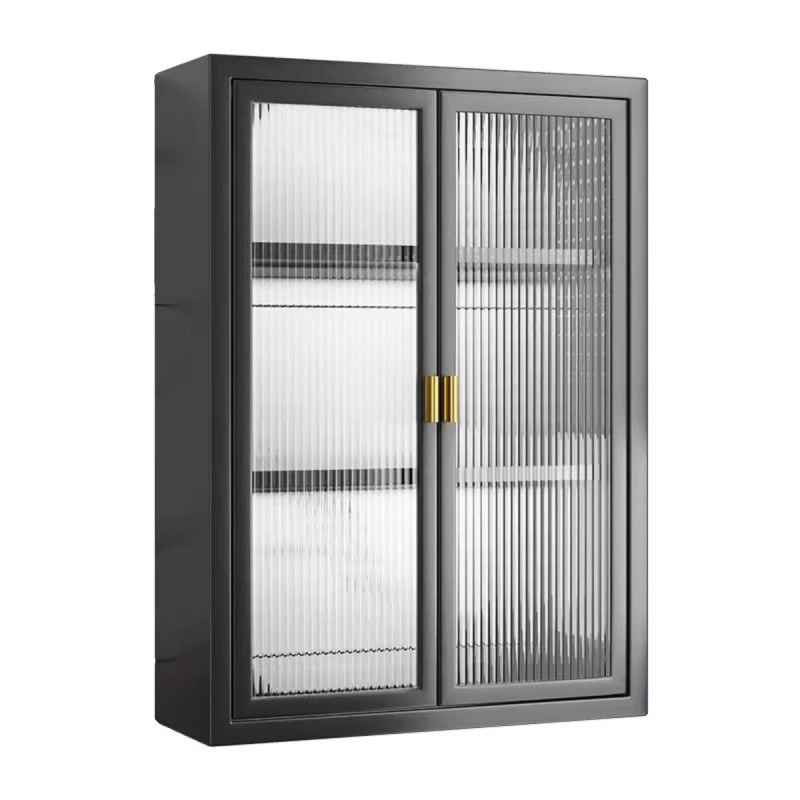 厨房收纳柜带门置物架免打孔壁挂多功能带门防尘调味品调料柜墙上|undefined