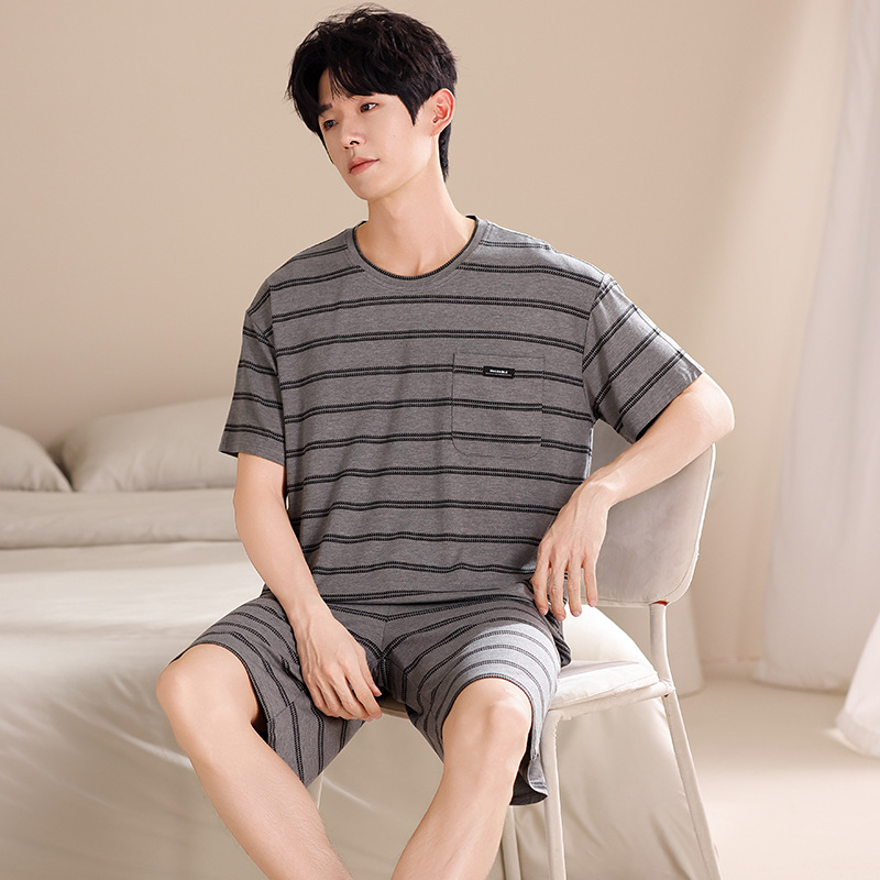 여름용 남아용 모달 잠옷 얇은 반팔 2025 새로운 대형 사이즈는 고급 남성 가정복 외부에 착용 가능