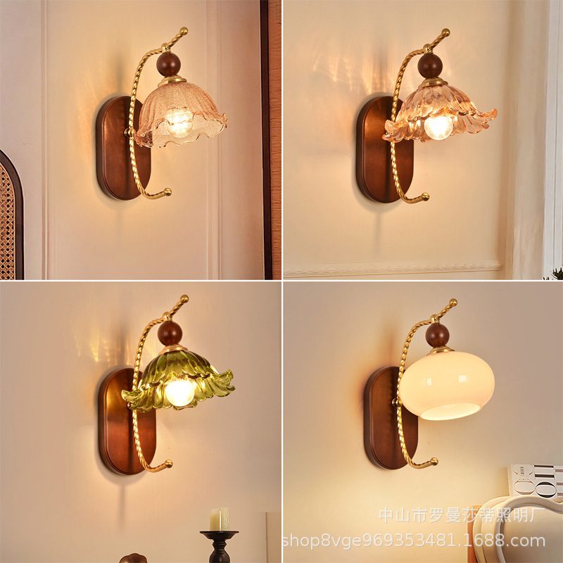 Antique living room wall lamp French retro glass high-grade warm bedroom bedside corridor aisle lamps