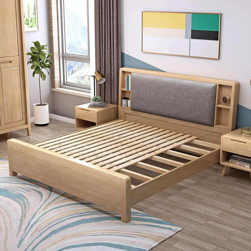 Cama de madera maciza nórdica cama doble 1,8 m 1,5 moderno minimalista registro suave cojín apartamento dormitorio muebles de almacenamiento cama de la boda