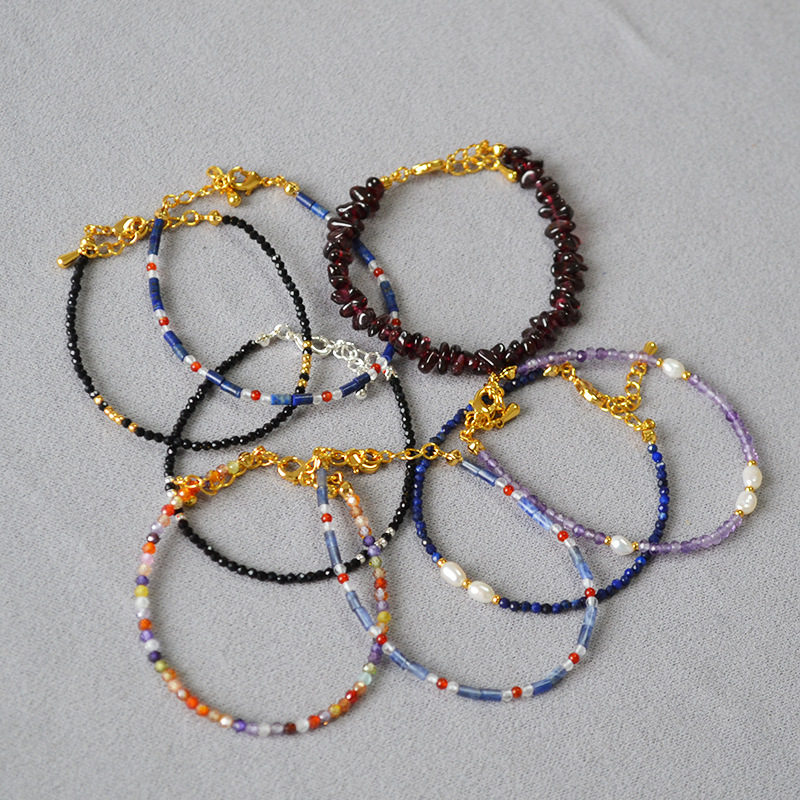 Meiya japonés y coreano nicho moda fresca Piedra Natural piedra real perla de agua dulce con cuentas simple plegable elegante pulsera fina