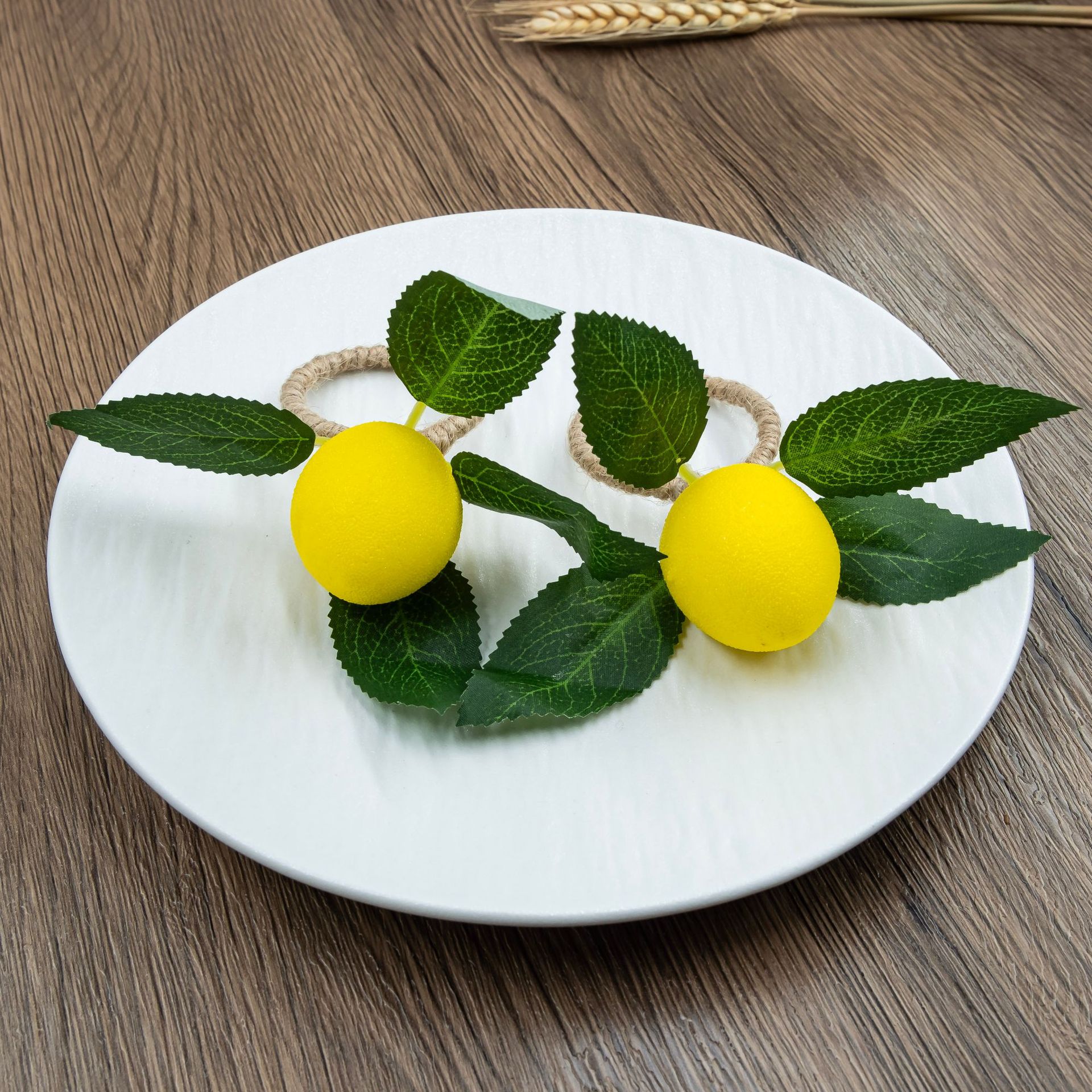 Cross-border Simple Yellow Lemon Napkin Rings Simulation Napkin Holder Napkin Buckle European Style Plant Jute Cloth Ring Wholesale