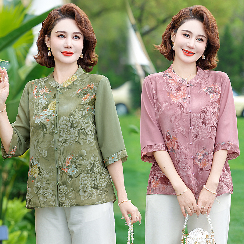 Trendy Chinese-Style Summer Tops for Moms, High-End Cardigans for Middle-Aged and Elderly Women, Thin Summer Blouses