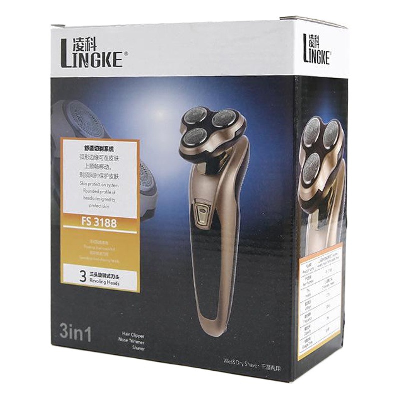 Lingke 3188 Afeitadora de tres en una función recargable barba cuchillo lavado eléctrico afeitadora nariz pelo trimmer