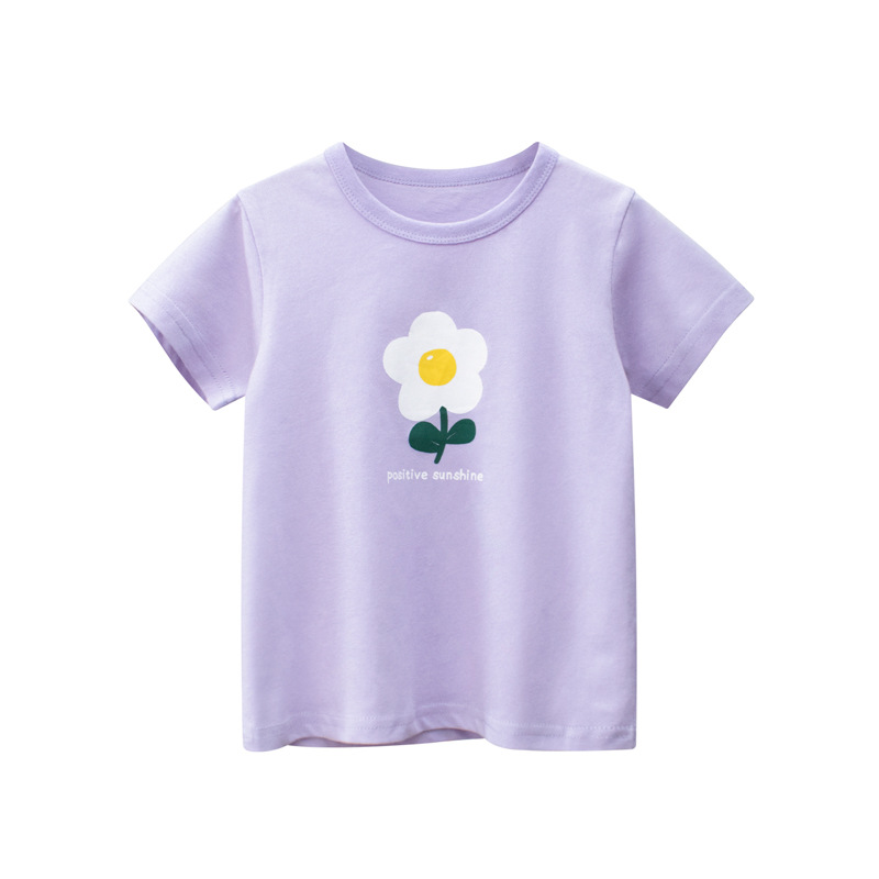 Children's clothing children's short sleeve T-shirt girls' summer clothing wholesale baby clothes 2022 flower print top one hair substitute