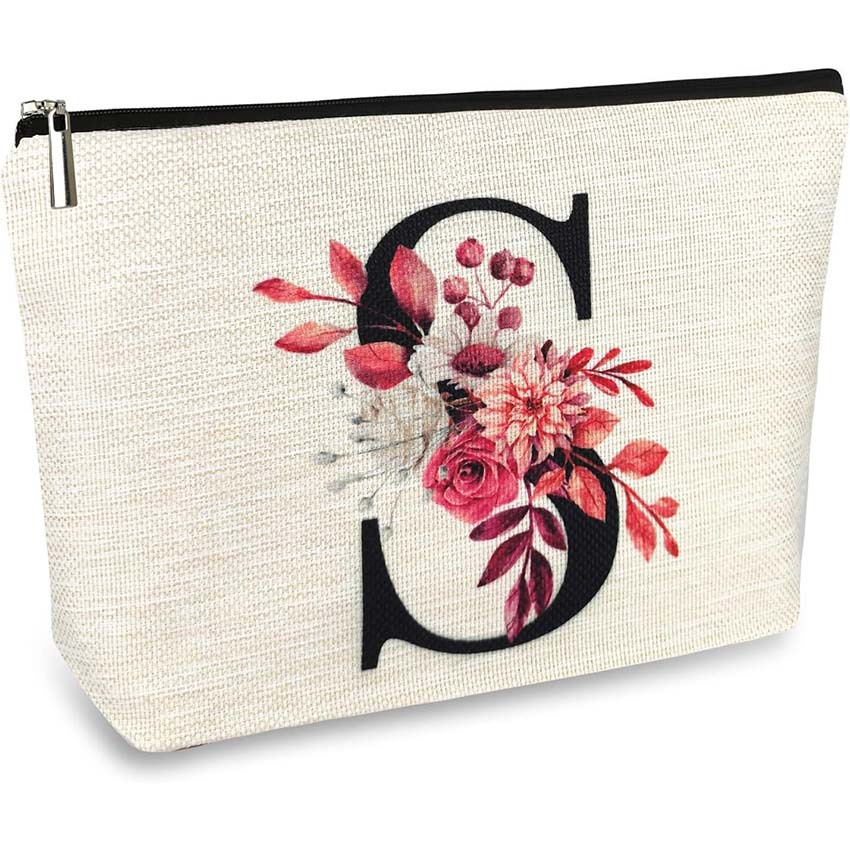 Bolso de cosméticos para mujer de Amazon transfronterizo letra patrón creativo bolsa de cosméticos bolsa de almacenamiento bolsa de cremallera impermeable de lino