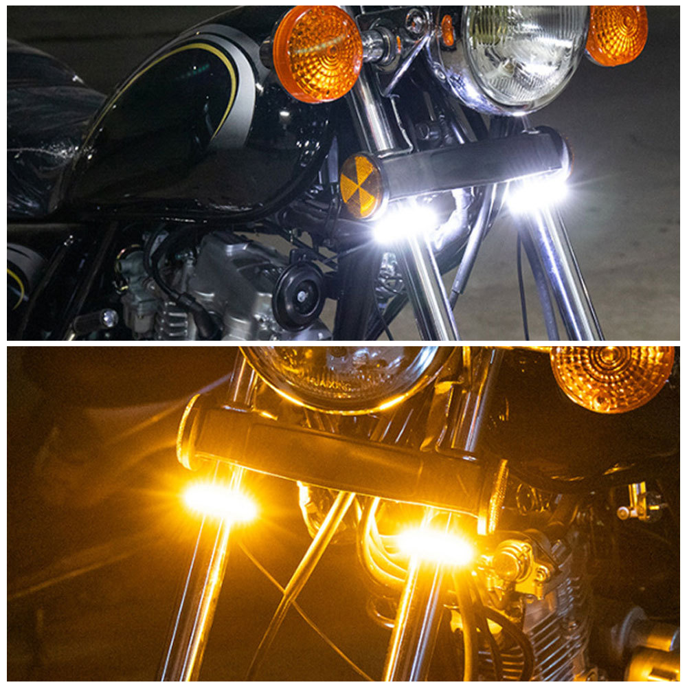 Motorcycle Led Turn Signal Light White and Yellow Dual-Color Front Shock Absorber Light Strip Motorcycle Circular Turn Signal Warning Light