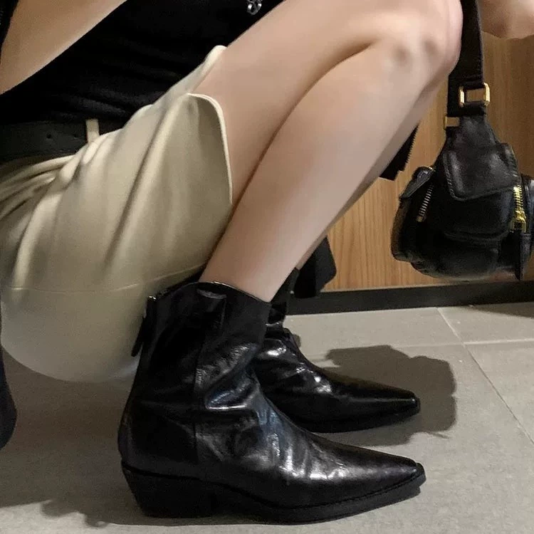 Ранняя осень Еженедельно ~ Ретро премиум-класса мягкий кожаный каблуки V рот западный ковбойские сапоги коричневые короткие сапоги 2024 осень-зима новый стиль