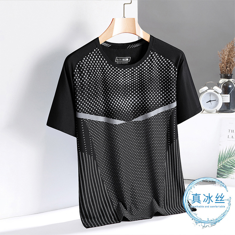Men's silk thin breathable summer quick dry elastic sports T-shirt