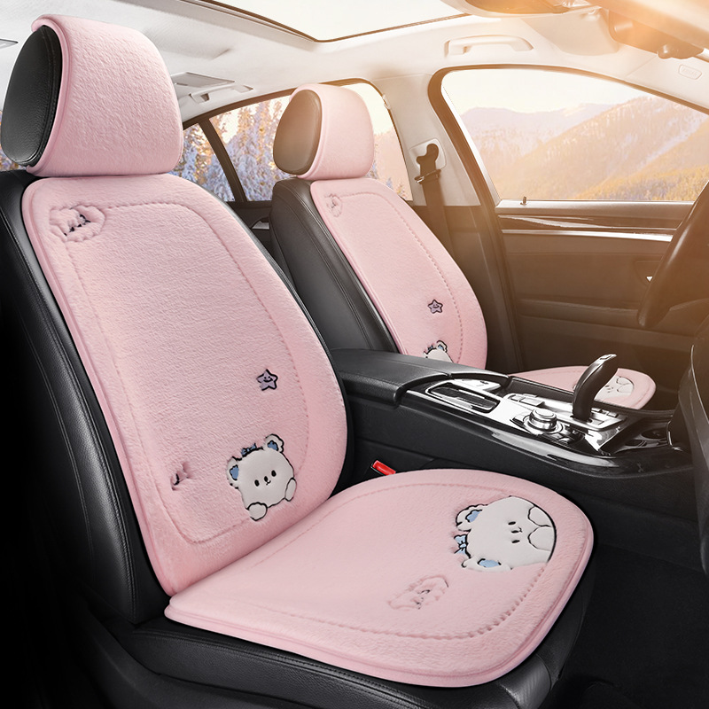 卡通毛绒汽车坐垫 毛线熊冬季保暖舒适车用座垫 可爱网红汽车坐垫