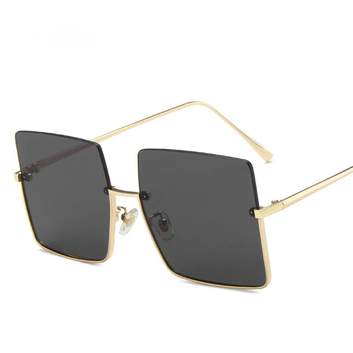 Sunglasses for women with a half-frame, metal-cut edge, new trendy retro Hong Kong style, large-frame sunglasses