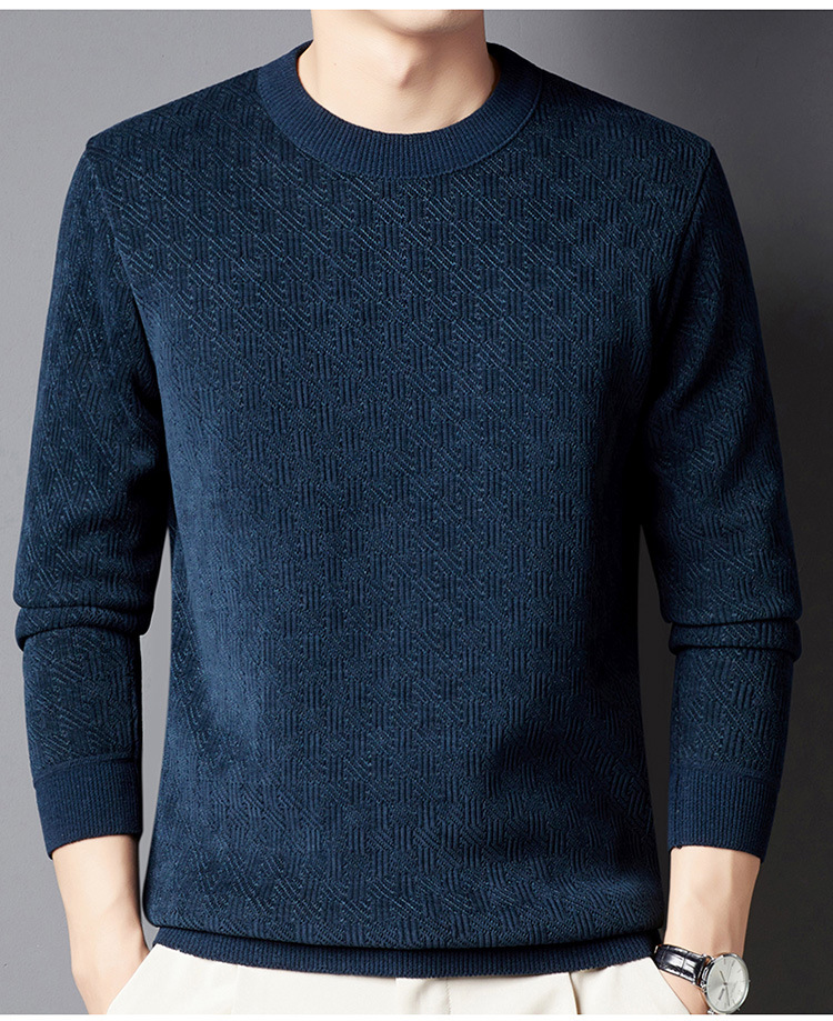 Abbigliamento maschile Maglione invernale da uomo più velluto spesso jacquard a quadri tutto in uno in velluto caldo top tinta unita girocollo maglione inferiore_voghion.com