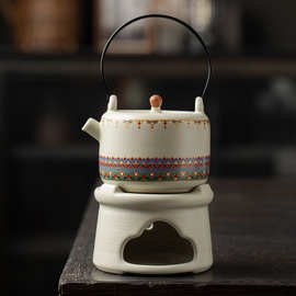 文创敦煌汝窑蜡烛酒精烧茶炉提梁壶陶瓷茶壶家用泡茶壶带暖温茶炉