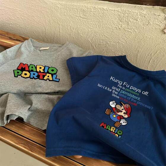 Summer Short-sleeved T-shirt Cotton Children's New Small and Medium-sized Children's Baby Boys and Girls Round Neck Cartoon Printed Korean Top Cotton T