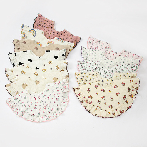 Newborn Baby Frilled Bib Cotton Gauze 360-degree bib Baby Accessories