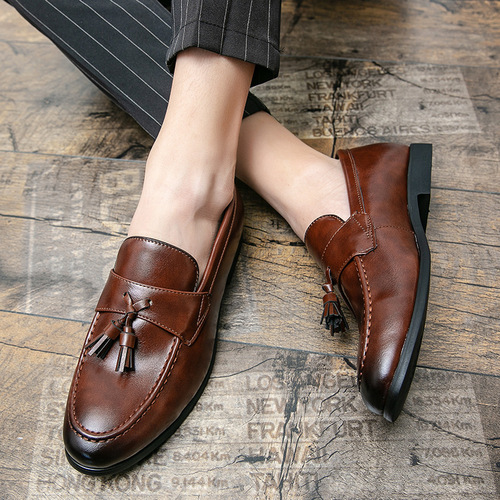 Simple formal dress leather shoes for men, Korean style all-matching men's casual British style, green, step-on fashion hairstylist men's shoes