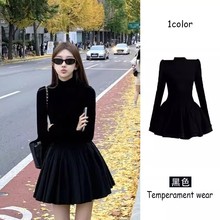 秋冬大衣内搭半高领蓬蓬裙千金辣妹小黑裙公主礼服生日长袖连衣裙