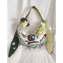 复古大容量托特包拼接饺子包帆布包蕾丝拼布手提通勤包单肩斜挎包